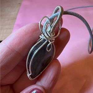 Labradorite Wire Wrapped Pendant (silver) on cord - LIKE NEW